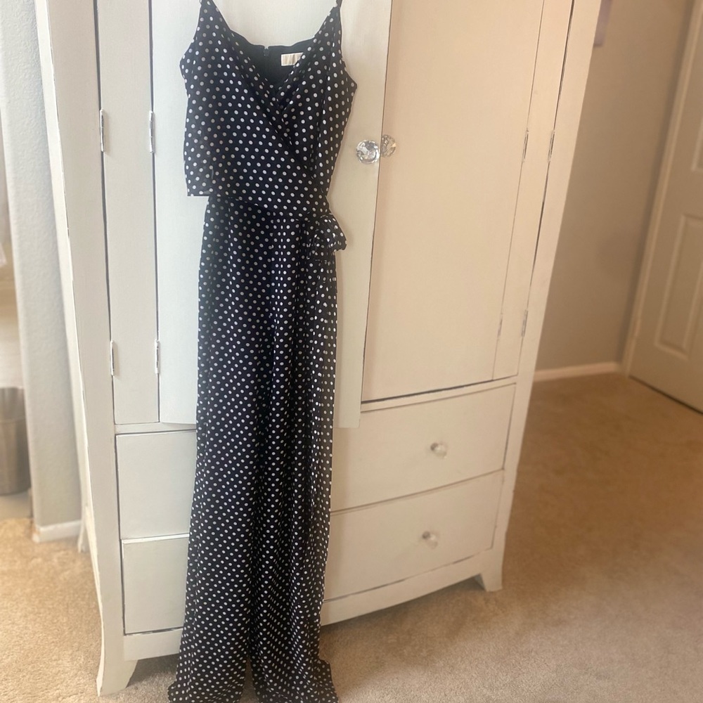 Michael Kors one-piece jumpsuit black with white polka dots. Size S